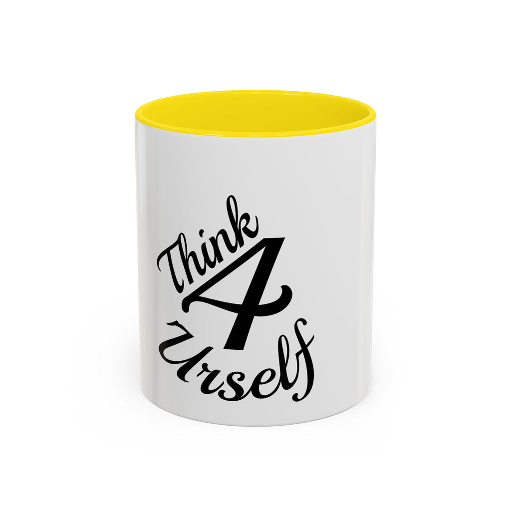 Think 4 Urself Accent Coffee Mug — Motivational Black & White Ceramic Mug