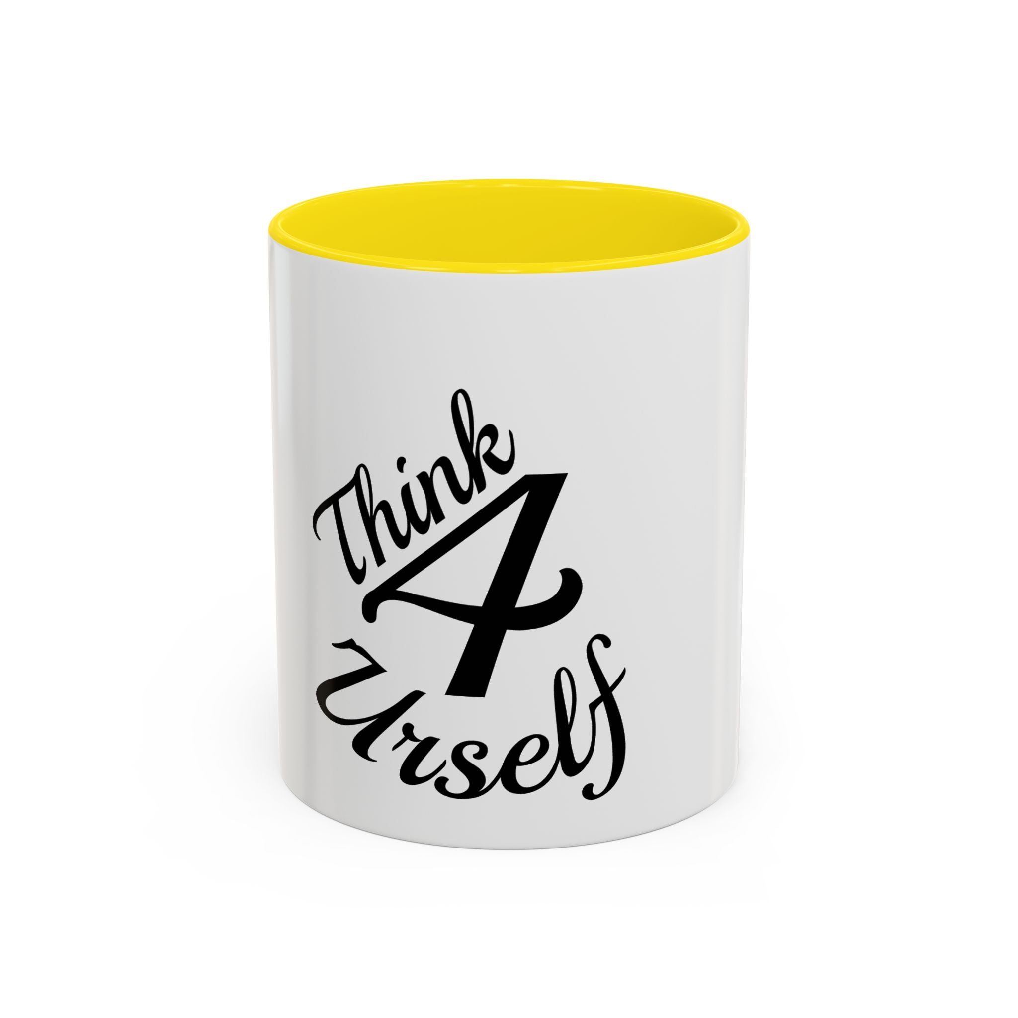 Think 4 Urself Accent Coffee Mug — Motivational Black & White Ceramic Mug
