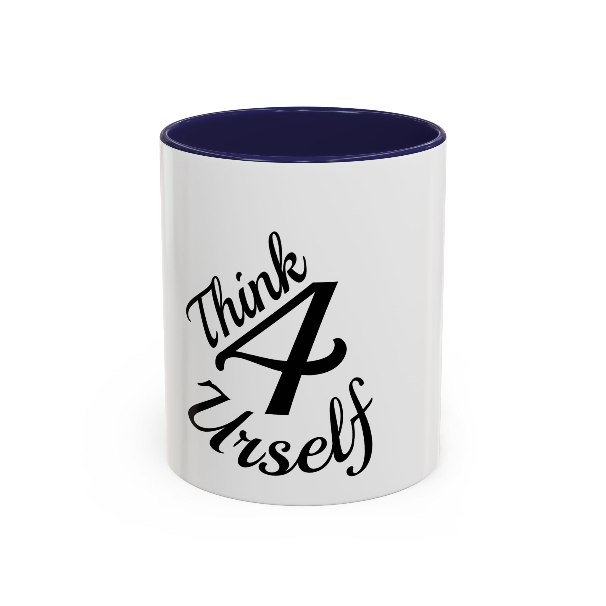 Think 4 Urself Accent Coffee Mug — Motivational Black & White Ceramic Mug